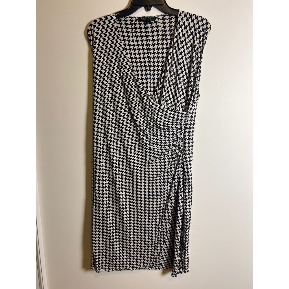Lauren Ralph Lauren Women Plus Size 1X Black White Houndstooth Drapeโ Midi Dress